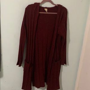 Red sweater with hood